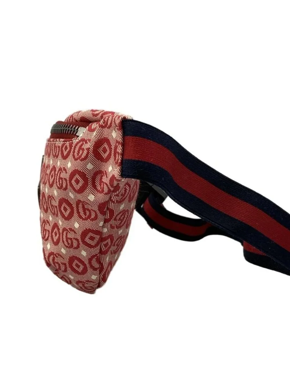GUCCI Interlocking G Children's Belt Bag 502095 Red Cream Navy Jacquard Leather